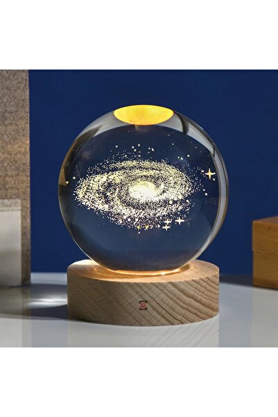 Zemtigo Samanyolu Galaksi Toz Bulutu Ahşap Standlı Nebula Galaxy Led Işıklı Cam Ay Küre