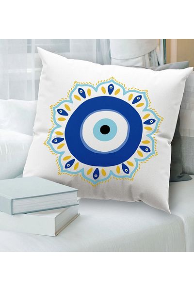 Bk Gift وسادة رمي بيضاء بتصميم عين الشر