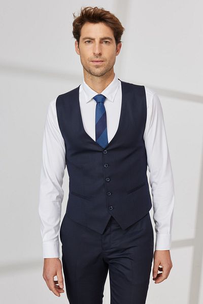 ALTINYILDIZ CLASSICS Men's Navy Blue Extra Slim Fit Slim Fit Wool Dobby Vest Suit
