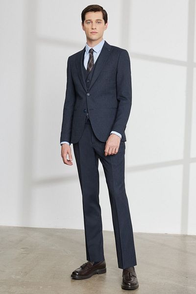 ALTINYILDIZ CLASSICS Men's Navy Blue Extra Slim Fit Slim Fit Swallow Collar Vest Suit