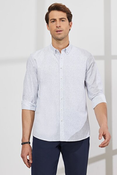 ALTINYILDIZ CLASSICS Ανδρικό πουκάμισο λευκό-μπλε Slim Fit Slim Fit με γιακά ...