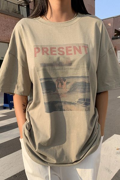 MODAGEN Beige Unisex Oversize T-Shirt - Present Printed