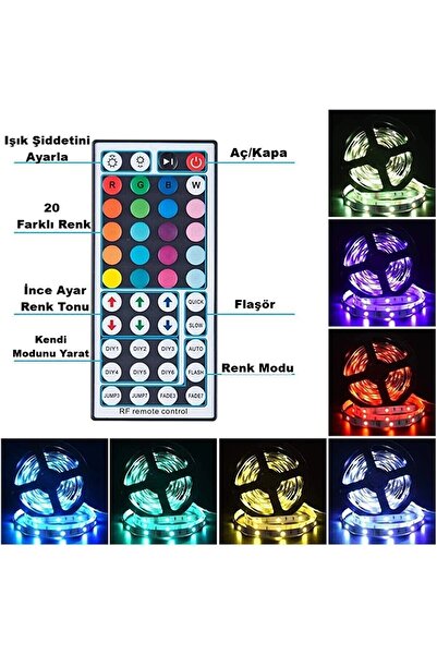 Okay Şerit Led Rgb 44 Tuşlu Kumandalı 20 Renk (3)çip 5050 Smd Iç Mekan