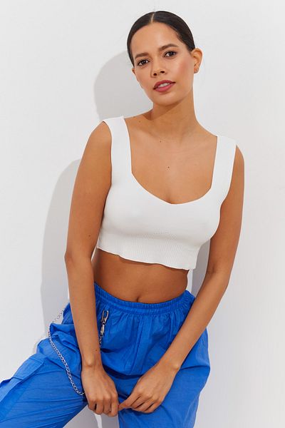 Cool & Sexy Tricotaj alb pentru femei Crop Atlete YV118