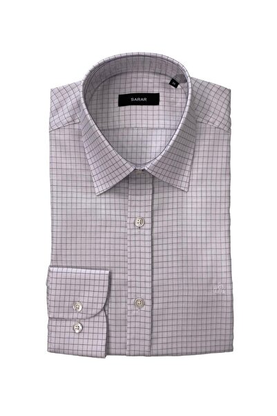 Sarar Elvio Uzun Kol Regular Fit (klasik Kalıp) %100 Pamuk Küçük Ekoseli Beyaz Gömlek