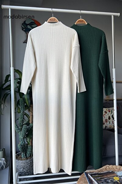 modabirsen Πλεκτό Φόρεμα - Μισό ζιβάγκο, Χρώμα οστού