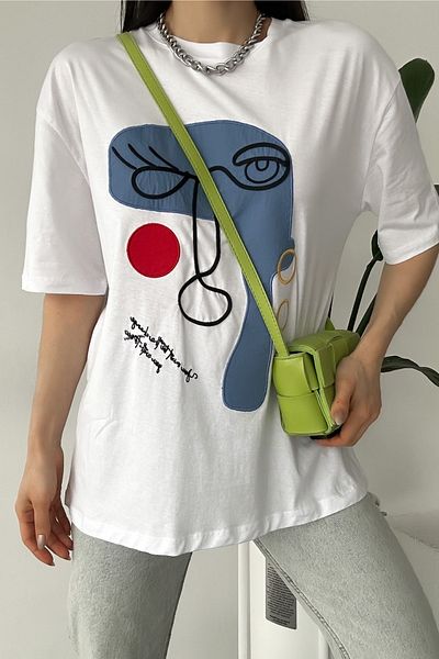 FEMELLE Tricou alb din bumbac brodat Noul sezon pentru femei