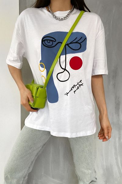 FEMELLE Tricou alb din bumbac brodat Noul sezon pentru femei