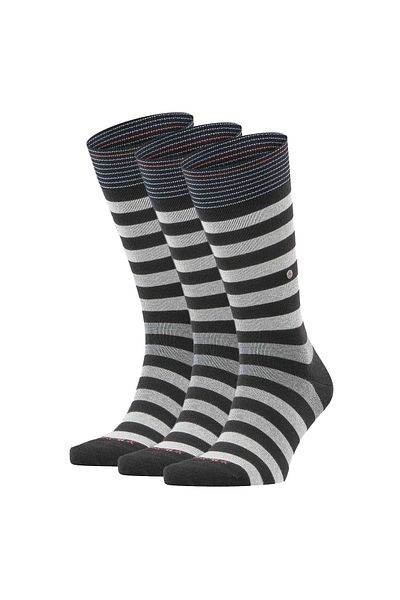 Burlington Herren Socken 3er Pack - Blackpool, Baumwolle, Streifen, Logo, One Size