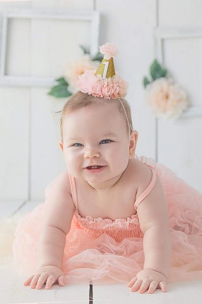Banamio 2 Year Old Funnel Elastic Birthday Glitter Party Hat Crown (powder)