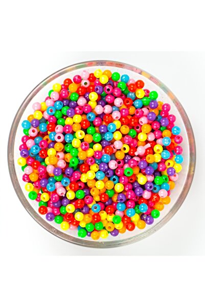 yfhobi 25 Gram - 4 Mm Karışık Renk Yuvarlak Plastik Boncuk, 1. Kalite Boncuk,...