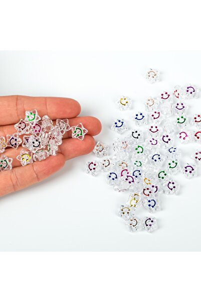 yfhobi 25 Gram - 11 Mm Beyaz Üzeri Renkli Gülenyüz Yıldız Figürlü Plastik Bon...