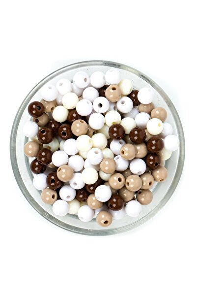 yfhobi 25 Gram - 8 Mm Kahve Tonları Renkli, Yuvarlak Plastik Boncuk, ( 25gr -...