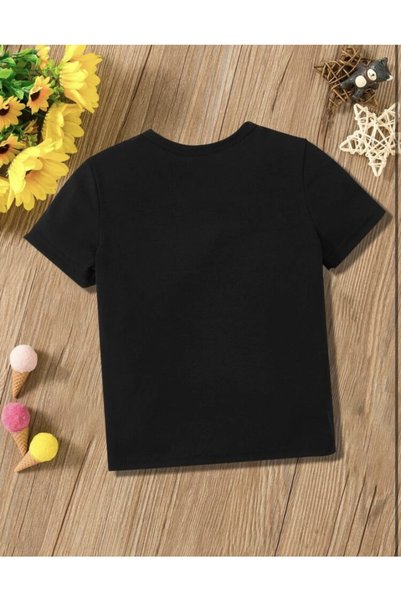 MORNİNG KİDS Black Kitten Printed Children's T-Shirt