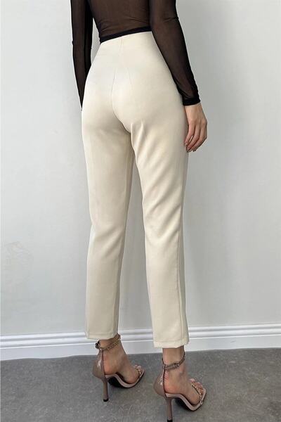 PALAZZO Women's Beige Wide Belt Classic Leg Fabric Pants Ultra High Waist
