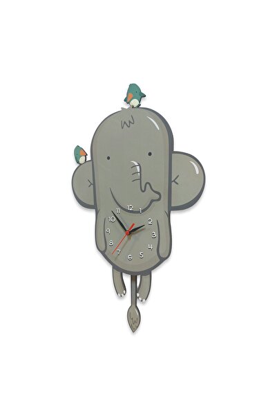 CajuArt Wooden Swinging Pendulum Elephant and Birds Children's Wall Clock