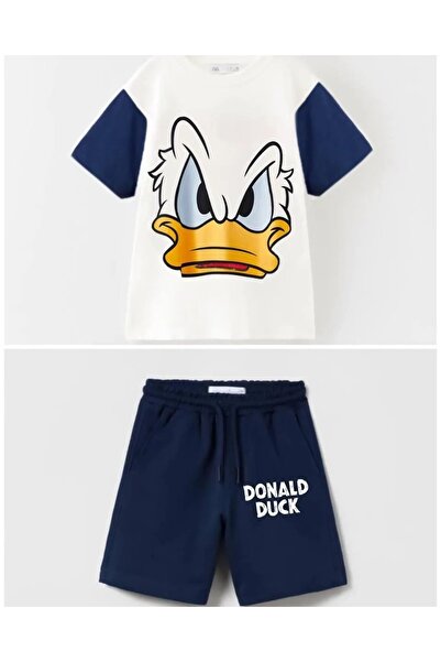 Machetta Beyazlacivert Donald Duck Yuz Printed Summer Unisex Kids Suit Spring Tisort Sort Suit