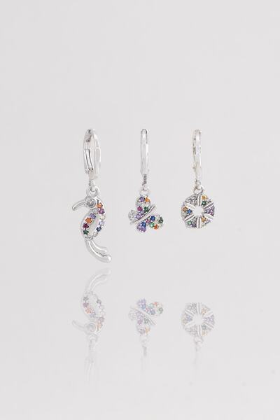 Sortie Aksesuar Kuş Kırlangıç Ve Kelebek Figürlü Renkli Zirkon Taşlı 3'lü Sal...