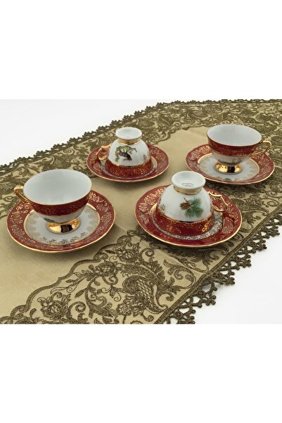 NİŞANTAŞI HOME King Handmade Chekoslavak Zvırata Claret Red Coffee Cup Set of 6