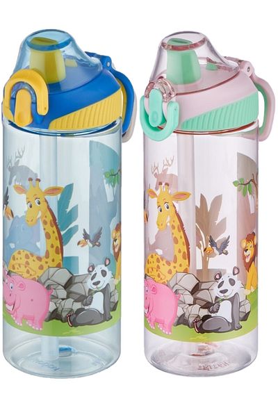 Vagonlife Fiftyfifty Set of 2 Tritan 500ml Children's Water Bottle with Silicone Straw