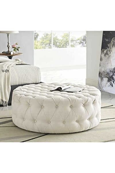 EMBA LUXURY Chester 80cm Lik Kapitoneli Yuvarlak Oval Puf (benç) Orta Sehpa