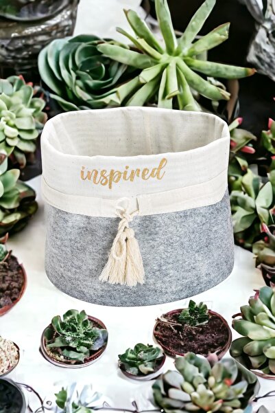 Milenay Сірий колір - Mega Boy 20x15 см Багатофункціональний круглий кошик з повсті, декоративний органайзер