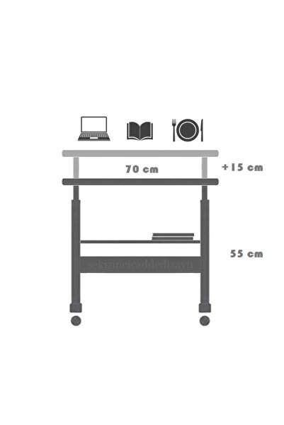 servetavcı Yükseklik Ayarlı Ve Çift Raflı Laptop Sehpası Ve Çalışma Masası - Atlantik Çam (tekerli) 70 X 40 Cm
