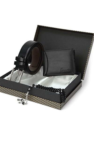 Forentina Siyah Kemer Cüzdan Tesbih Set Erkek Arkadaşa Hediye Babaya Hediye E...