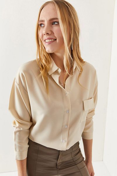 Olalook Women's Stone Single Pocket Woven Viscose Shirt GML-19000890