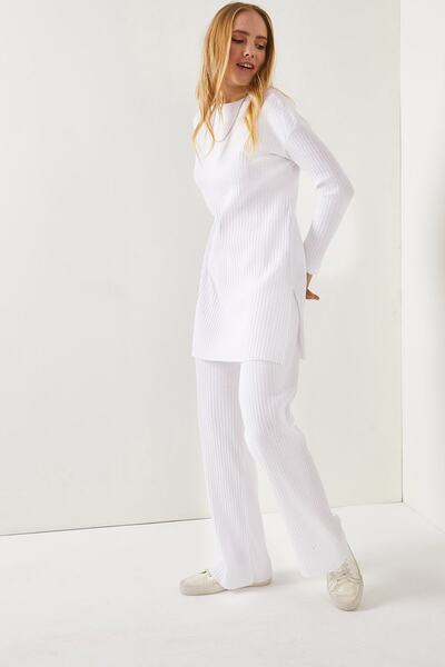Olalook Női fehér felső hasított blúz alsó Palazzo zsinóros öltöny TKM-19000180