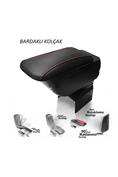 Oto Çizgi Her Araca Uygun Sürgülü - Bardaklı Oto Kolçak - Kol Dayama Siyah Üz...