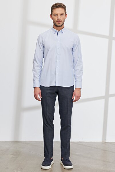ALTINYILDIZ CLASSICS Ανδρικό πουκάμισο λευκό-μπλε Slim Fit Slim Fit με κρυφό γιακά με στάμπα