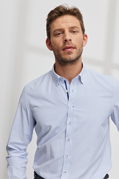 ALTINYILDIZ CLASSICS Ανδρικό πουκάμισο λευκό-μπλε Slim Fit Slim Fit με κρυφό γιακά με στάμπα