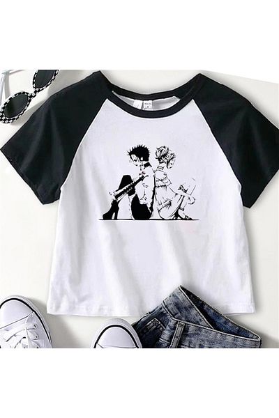 Touz White Crop - Daily Nana Sitting Printed Raglan Sleeve