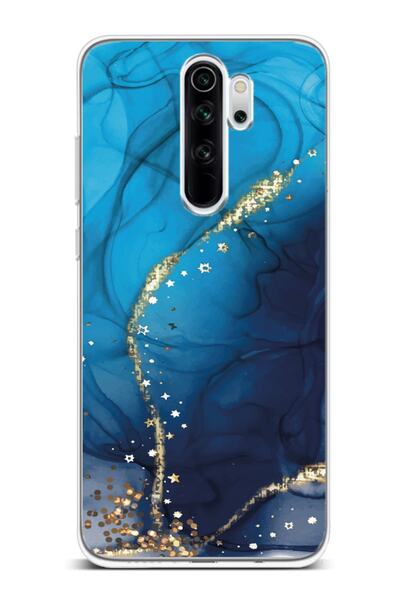 Powerfox Xiaomi Note 8 Pro Uyumlu Mavi Granit Desen Şeffaf Telefon Kılıfı
