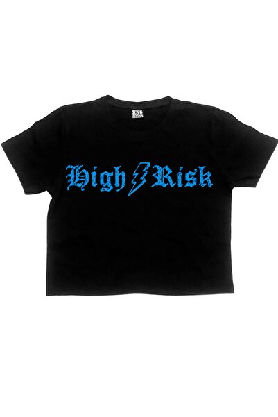 ROCKANDROLL Γυναικείο μπλουζάκι υψηλού κινδύνου μαύρο κοντό με κομμένο Crop Top