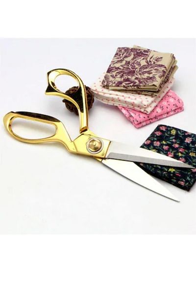 DİBA AVM Professional Tailor Scissors Professional Metal Tailor Scissors Gold Colored Large Size 25 Cm