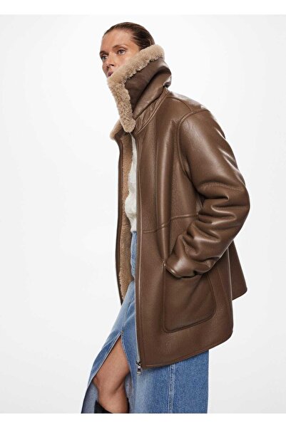 MANGO Woman Kabát s kožešinou