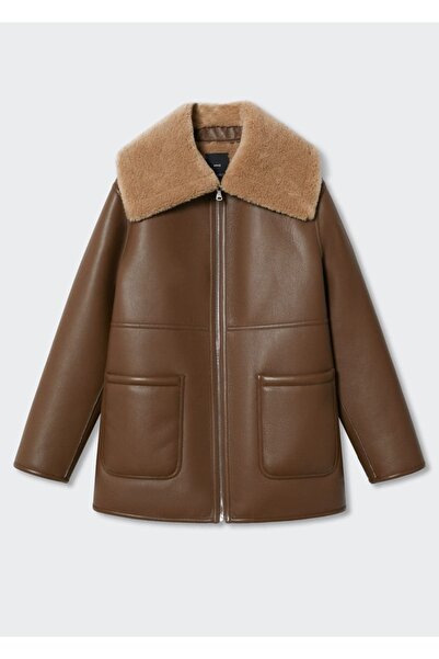 MANGO Woman Kabát s kožešinou