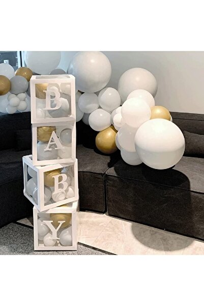 Bkmc 4 Boxes White Transparent Box Baby Written Letter White 25 Cm