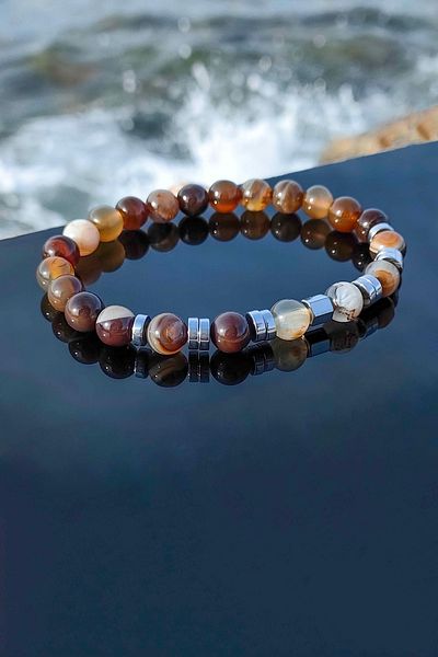TREND COLLECTİON Original Brown Agate Natural Stone Adjustable Men's Bracelet