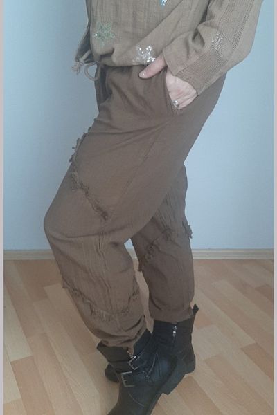 AYASOFYA OTANTIK Women's Brown Piece Tasseled Ethnic Authentic Shalwar