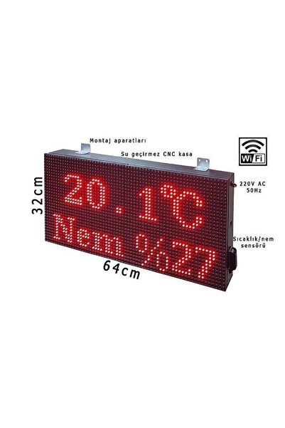 LEDMER 32x64cm Wi-fi Kontrollü Saat Tarih Sıcaklık Nem Göstergesi