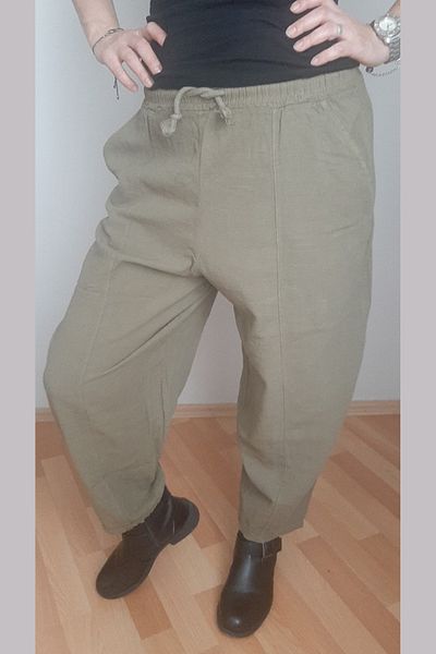 AYASOFYA OTANTIK Women's Khaki Striped Loose Comfortable Cut Loose Linen Trousers