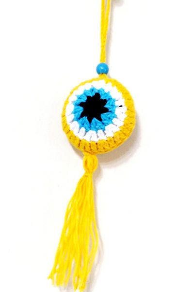 Mixperi Evil Eye Bead Patterned Tasseled Yellow Car Ornament