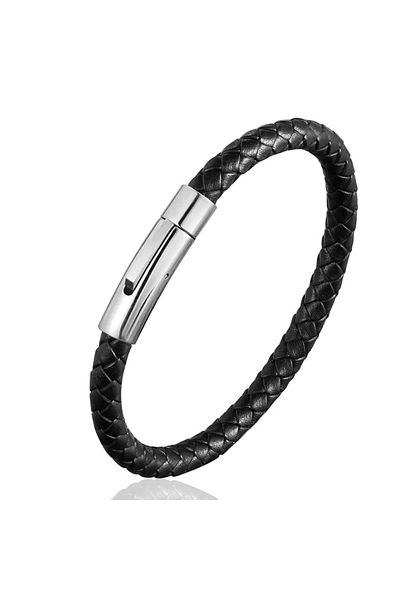 Gogoey Men's Leather Bracelet Stainless Steel Metal Silver Bracelet Black Buckle For Male Jewelry