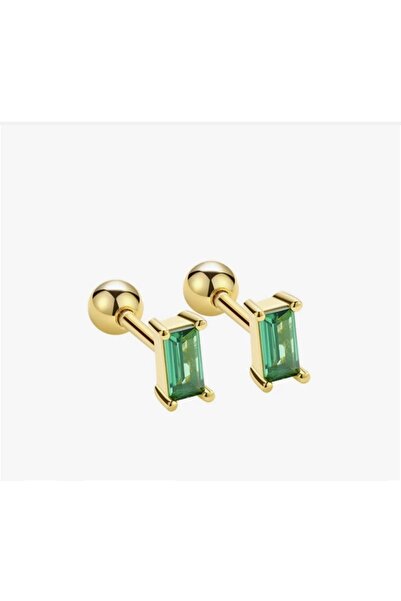 BY DİLEK ÇETİN ACCESSORY Çelik Yeşil Baget Taşlı Kıkırdak Helix Tragus Piercing (1adet)