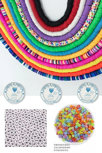 Hobimos 13 Colored Fimo Polymer Beads and 2 Different Letter Beads Set - Jewelry Set