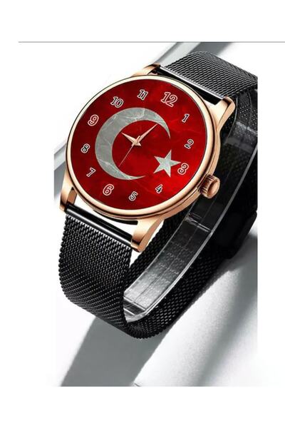 Bika Time Erkek Kol Saati Türk Bayraklı Siyah Rose Gold Bay Kol Saati Erkek A...