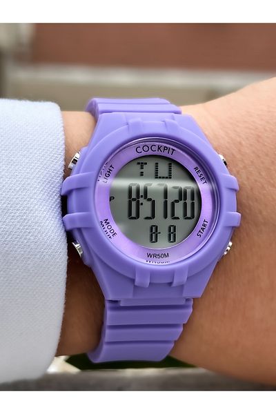 Cockpit Brand Water Resist, Alarm, Illuminated, Purple Silicone Band Sports Wristwatch